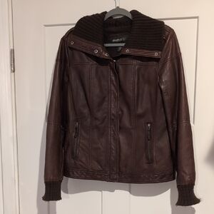 Eddie Bauer Dark Brown Leather Jacket with Ribbed Collar